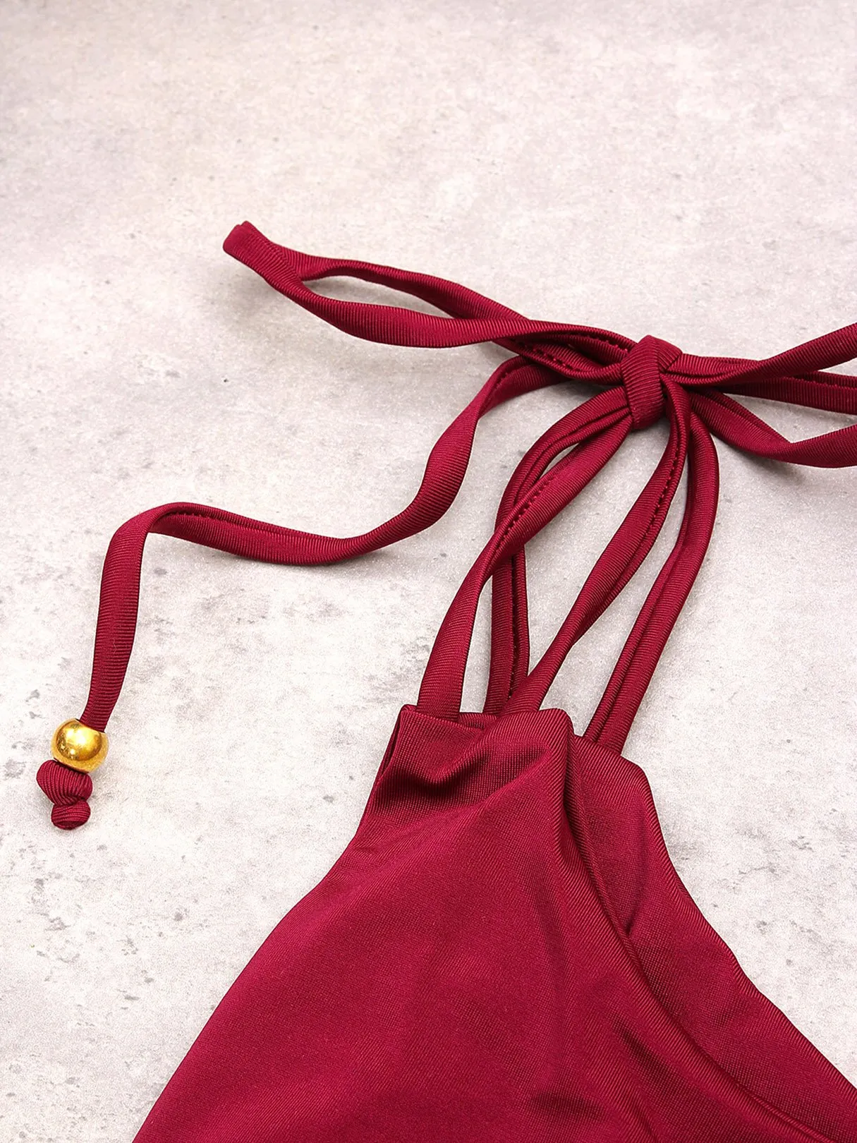 Wholesale Burgundy Sleeveless Lace-Up Bikinis