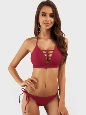 Wholesale Burgundy Sleeveless Lace-Up Bikinis