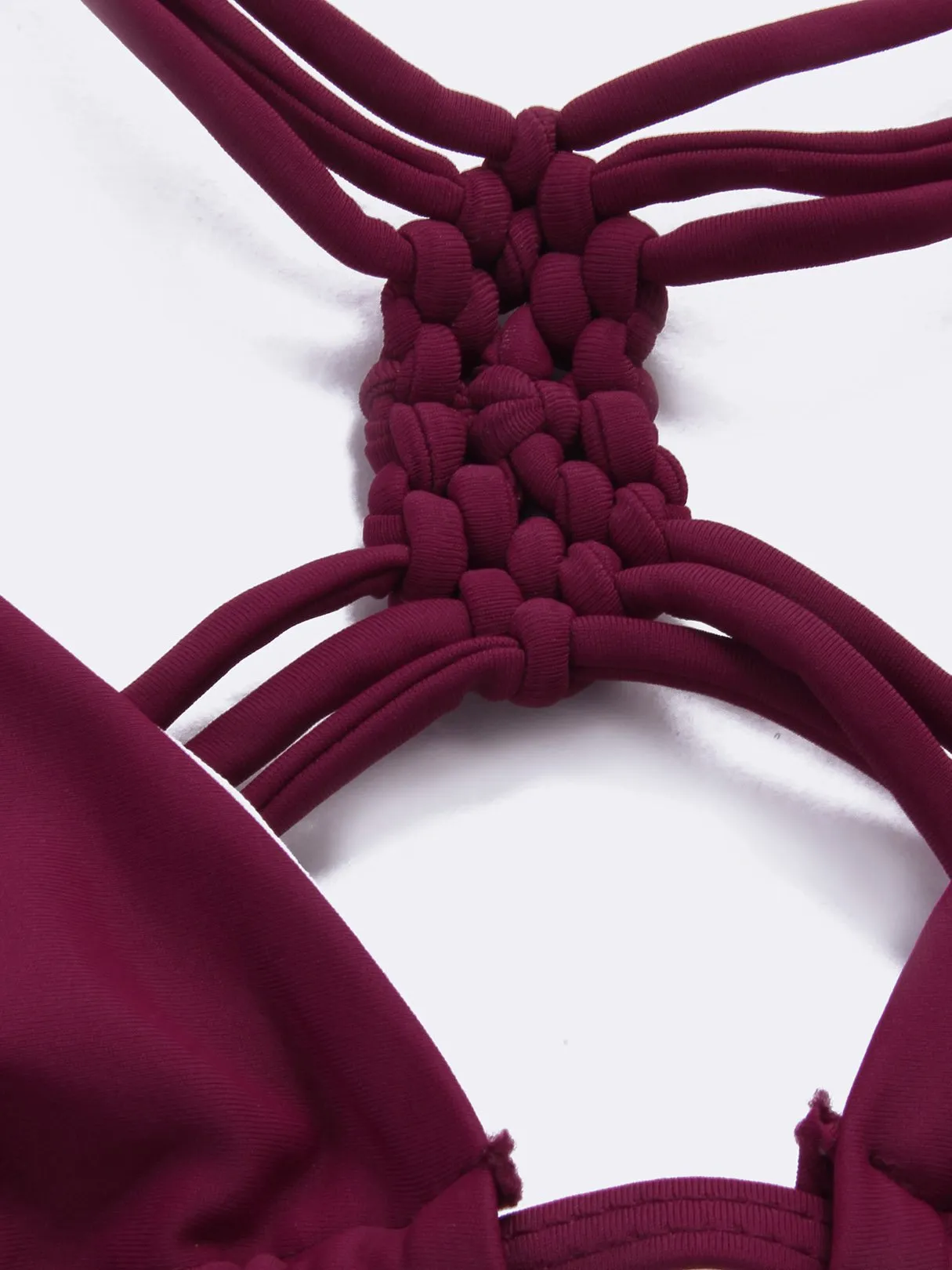 Wholesale Burgundy Sleeveless Lace-Up Low-waisted Swimwears Bikinis