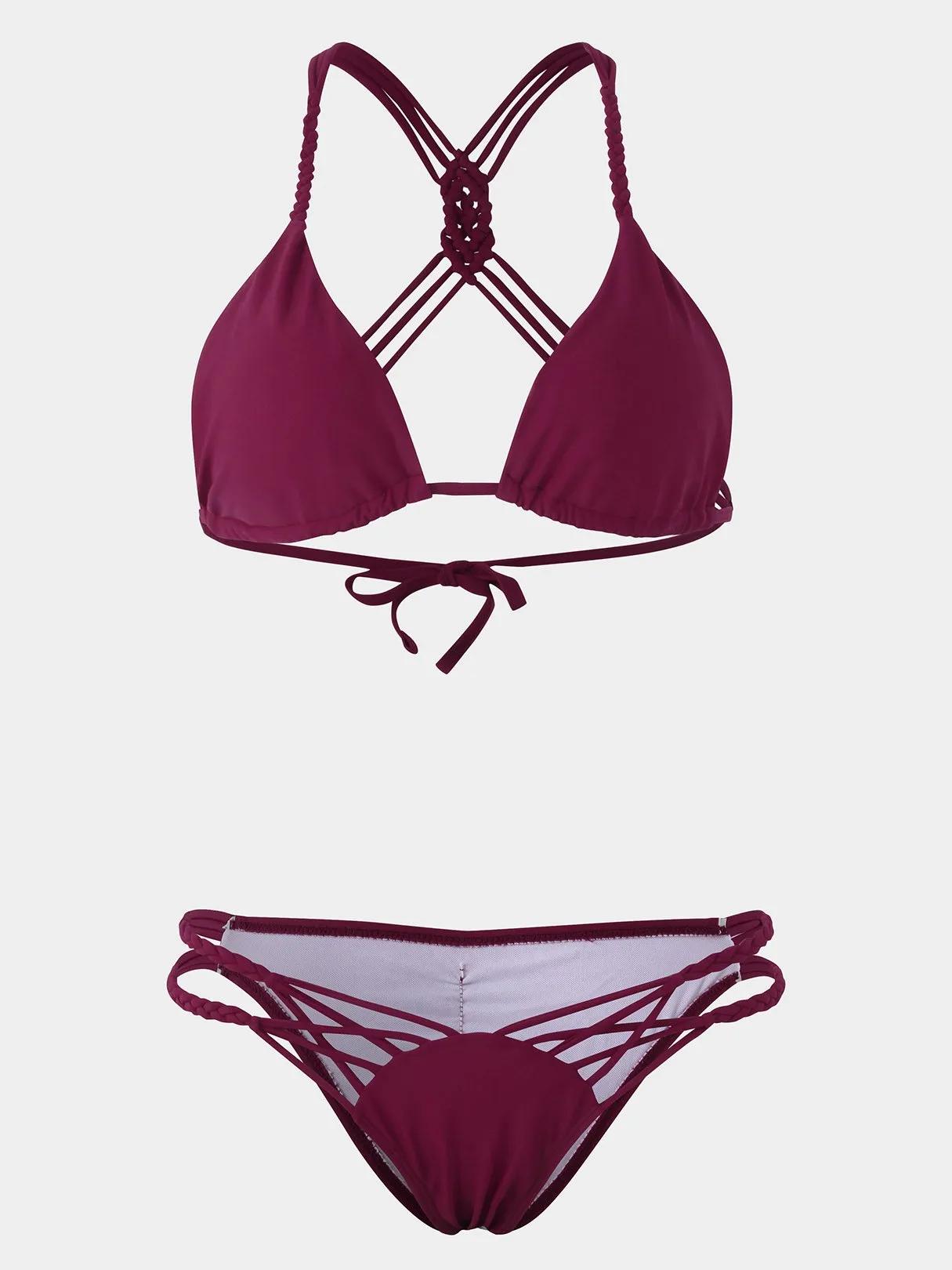 Wholesale Burgundy Sleeveless Lace-Up Low-waisted Swimwears Bikinis