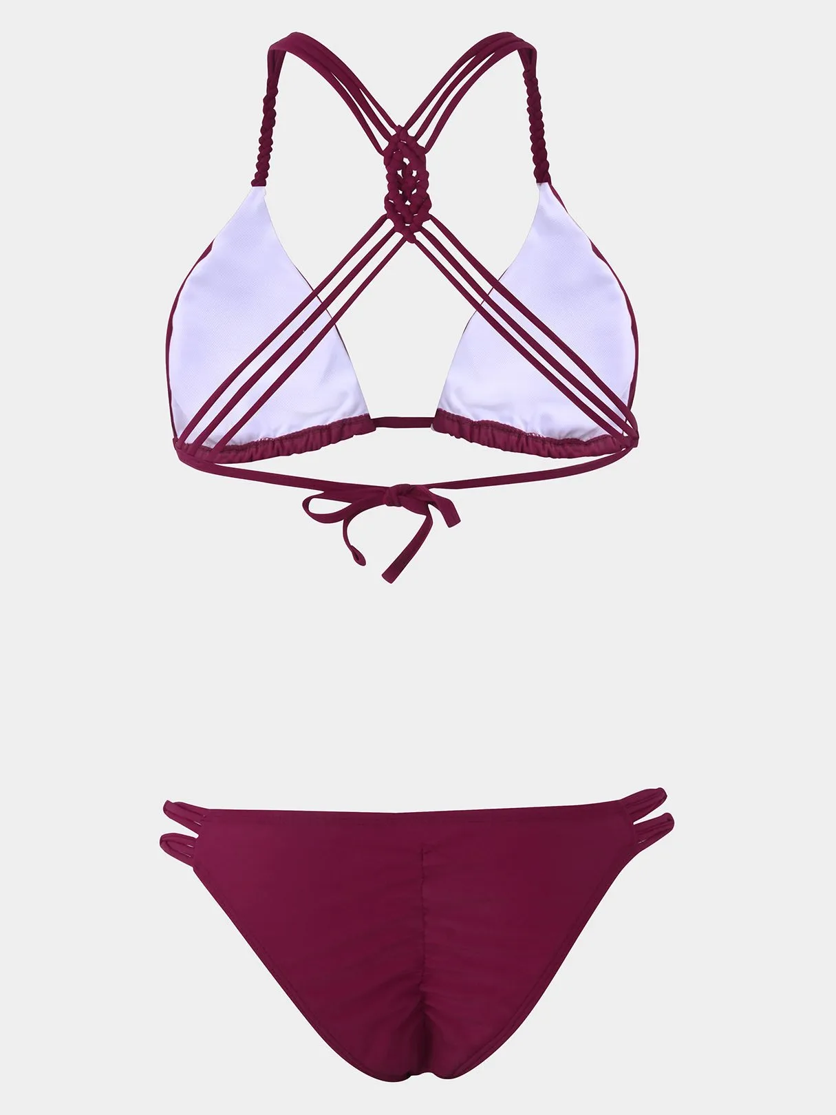 Wholesale Burgundy Sleeveless Lace-Up Low-waisted Swimwears Bikinis