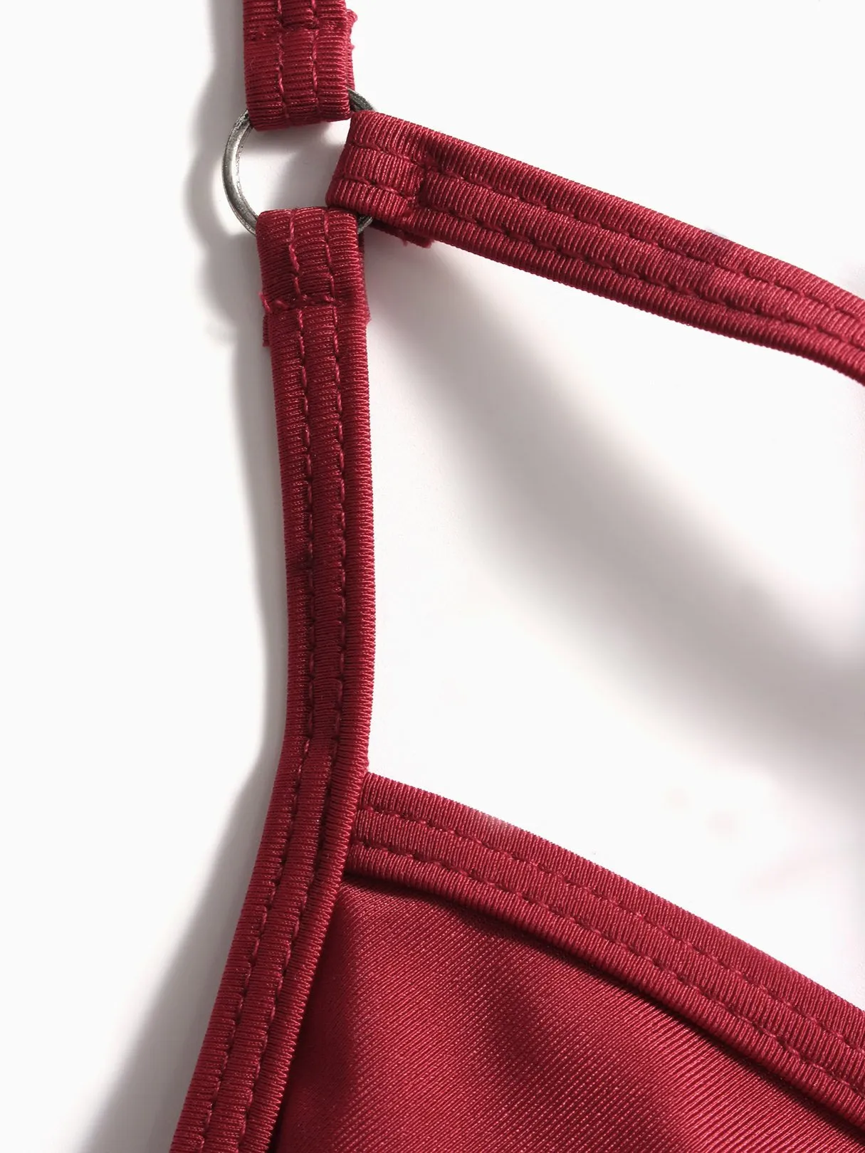 Wholesale Burgundy V-Neck Sleeveless Crossed Front Backless Partially Lined Bodycon High Waist Two Piece Bikinis