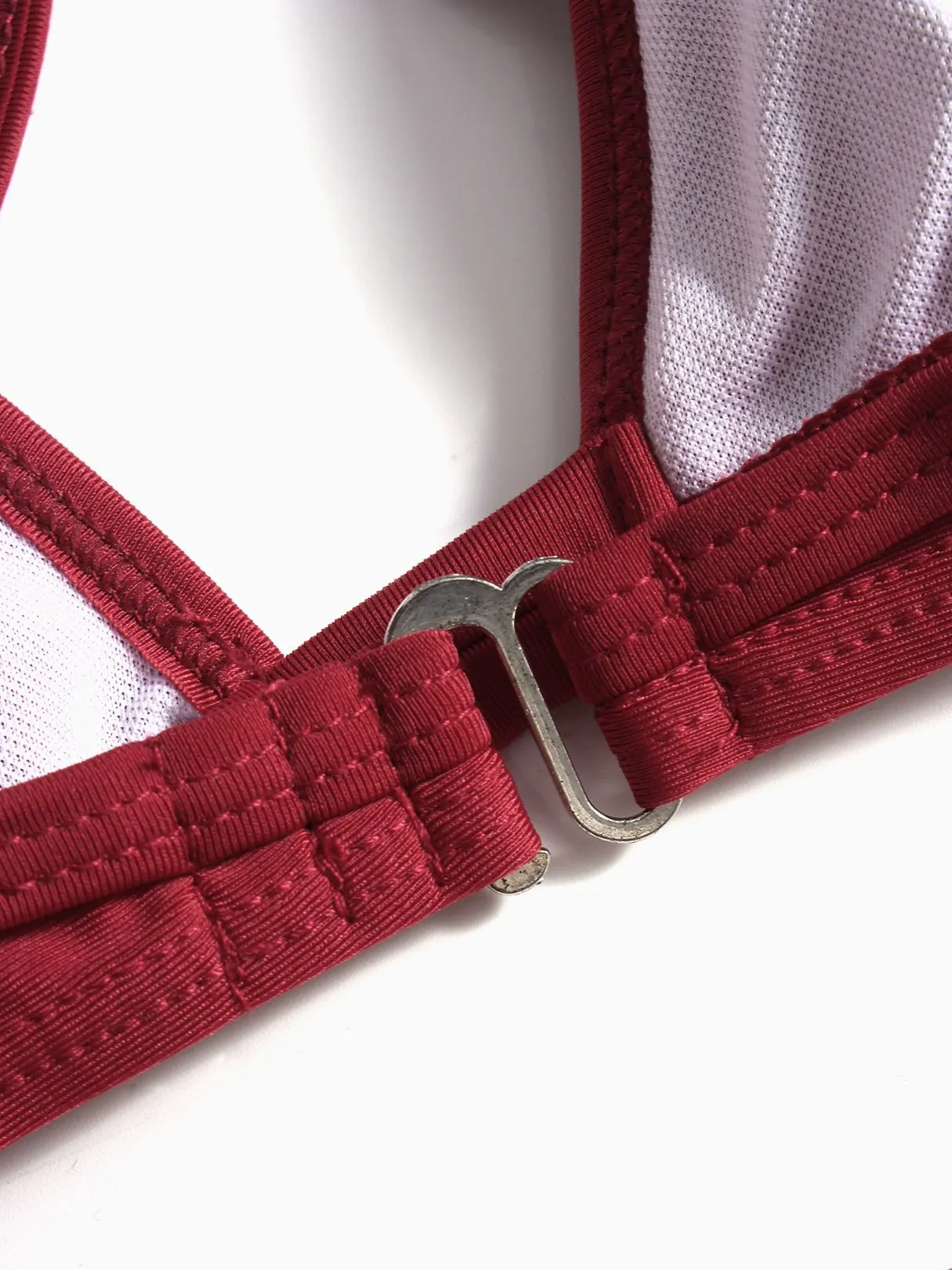 Wholesale Burgundy V-Neck Sleeveless Crossed Front Backless Partially Lined Bodycon High Waist Two Piece Bikinis