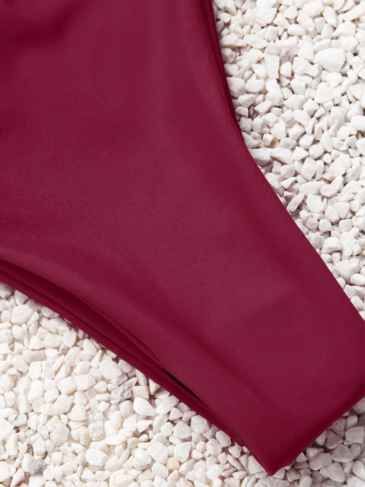 Wholesale Burgundy V-Neck Sleeveless Plain Bikini Swimsuit