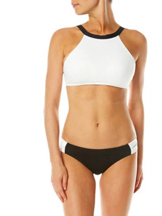 Wholesale Cream Round Neck Sleeveless Plain Two Piece Bikinis