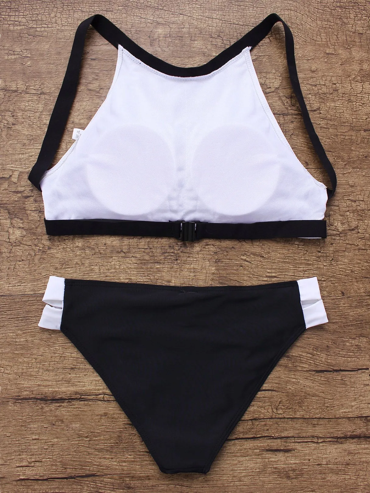 Wholesale Cream Round Neck Sleeveless Plain Two Piece Bikinis