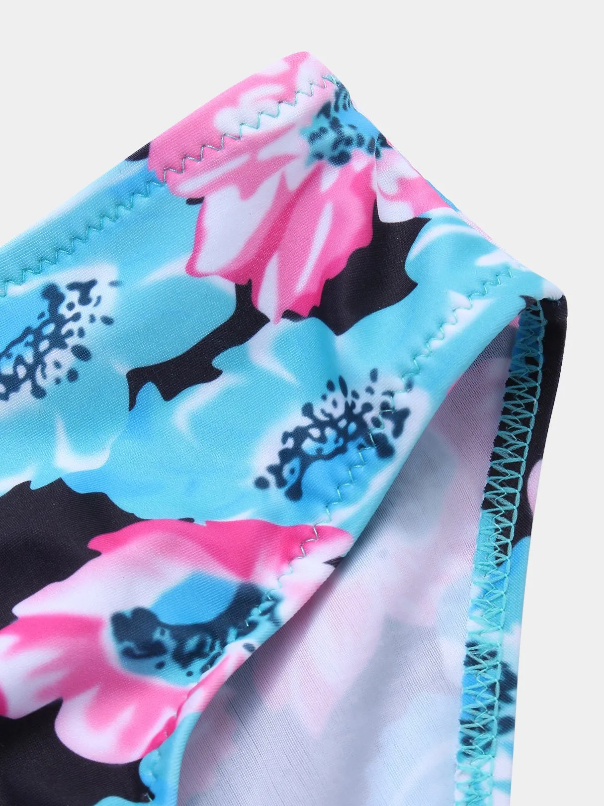 Wholesale Deep V-Neck Sleeveless Floral Print Bowknot Two Piece Bikinis