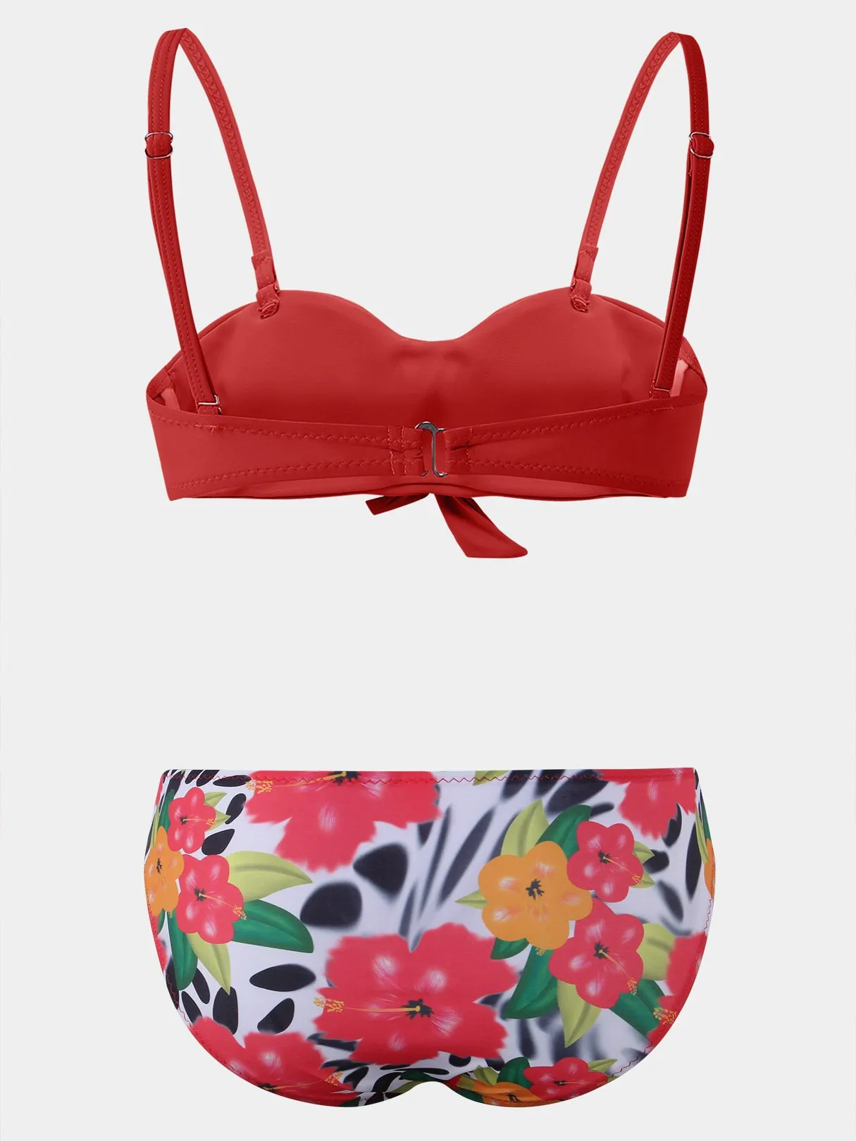 Wholesale Deep V-Neck Sleeveless Floral Print Bowknot Two Piece Bikinis