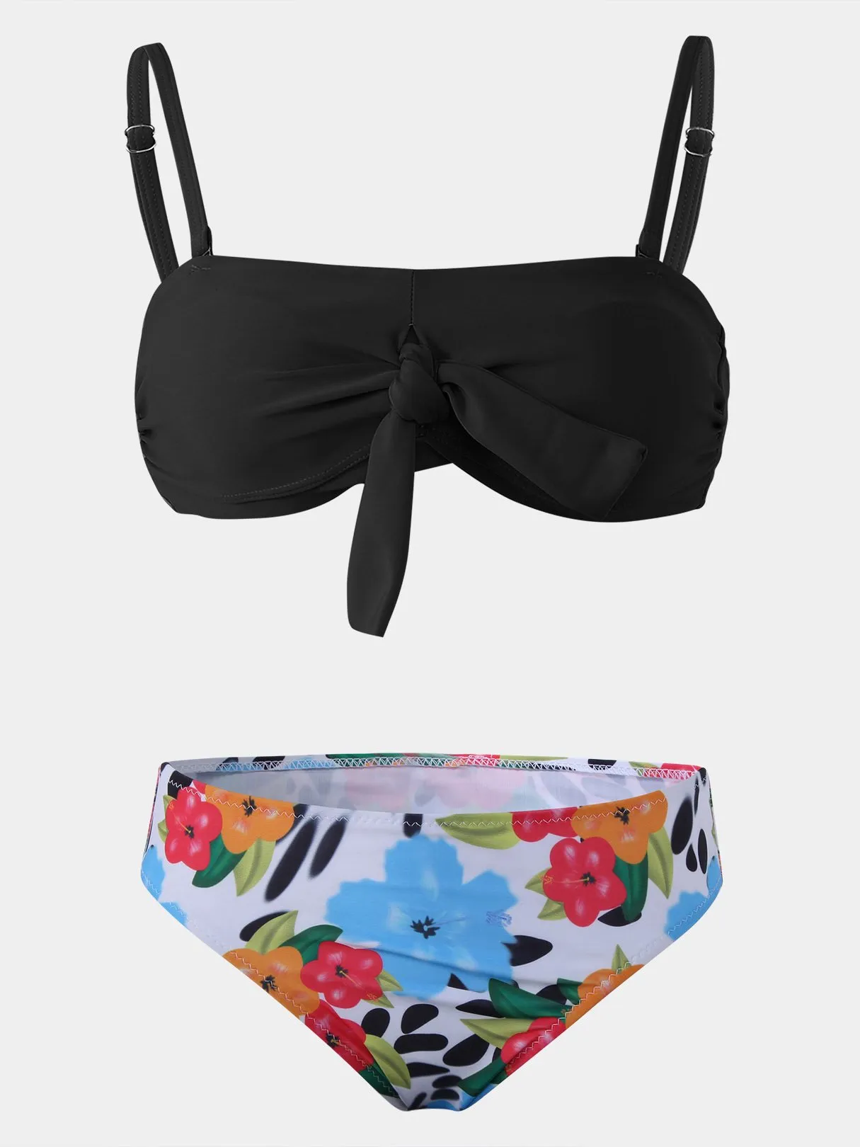Wholesale Deep V-Neck Sleeveless Floral Print Bowknot Two Piece Bikinis