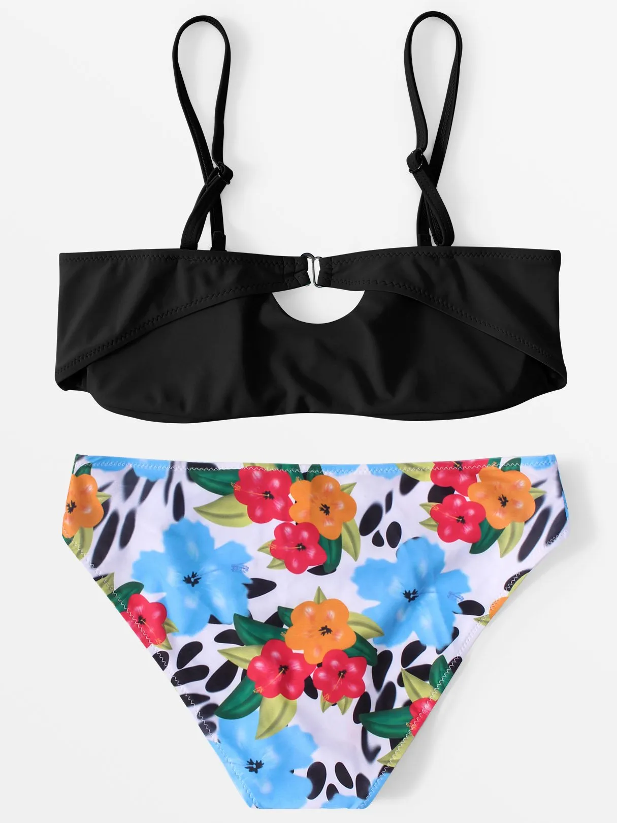 Wholesale Deep V-Neck Sleeveless Floral Print Bowknot Two Piece Bikinis