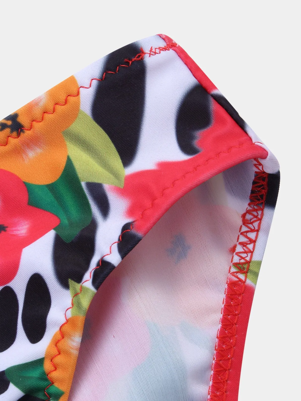 Wholesale Deep V-Neck Sleeveless Floral Print Bowknot Two Piece Bikinis
