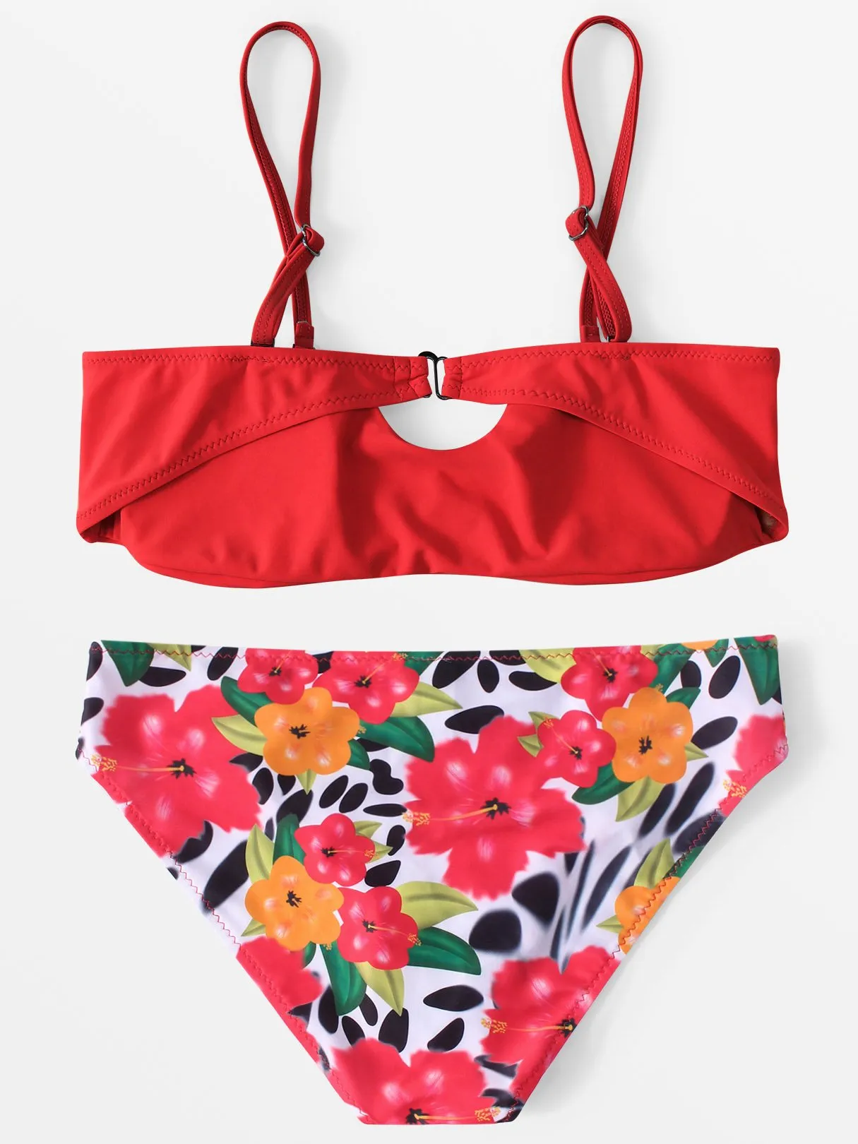 Wholesale Deep V-Neck Sleeveless Floral Print Bowknot Two Piece Bikinis