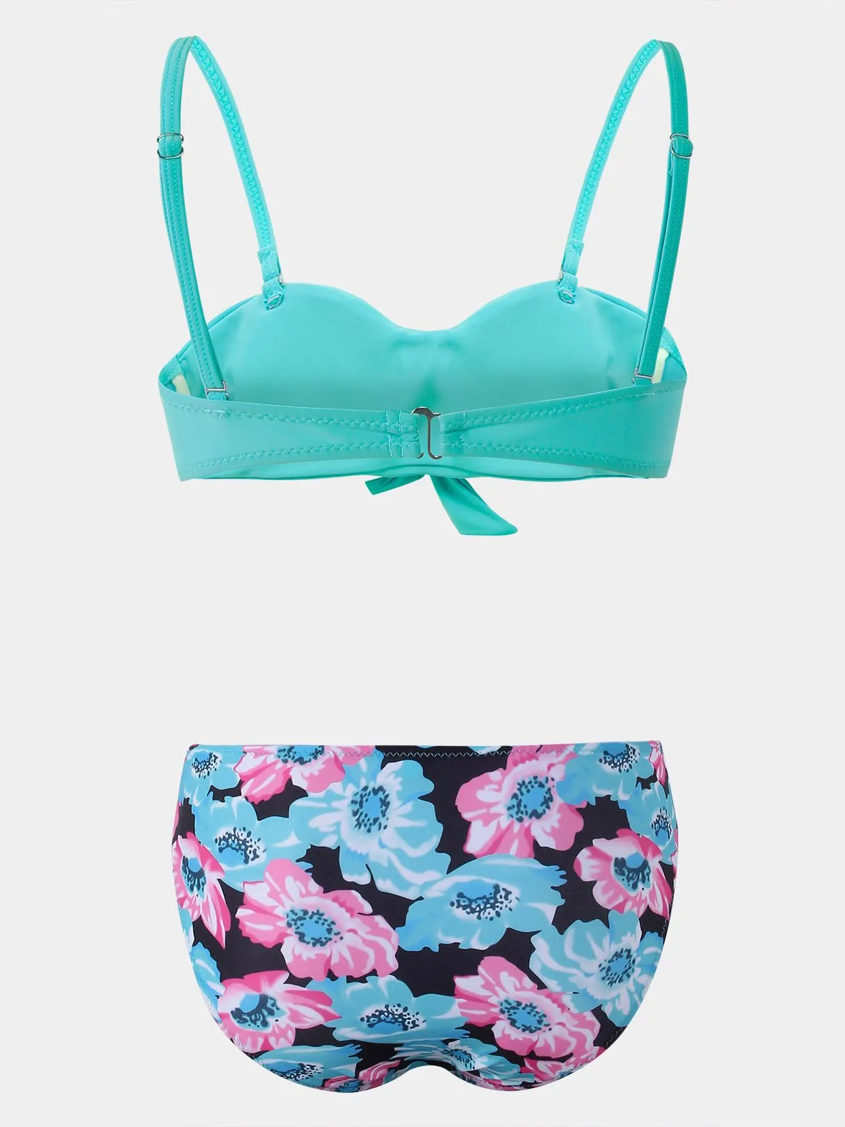 Wholesale Deep V-Neck Sleeveless Floral Print Bowknot Two Piece Bikinis