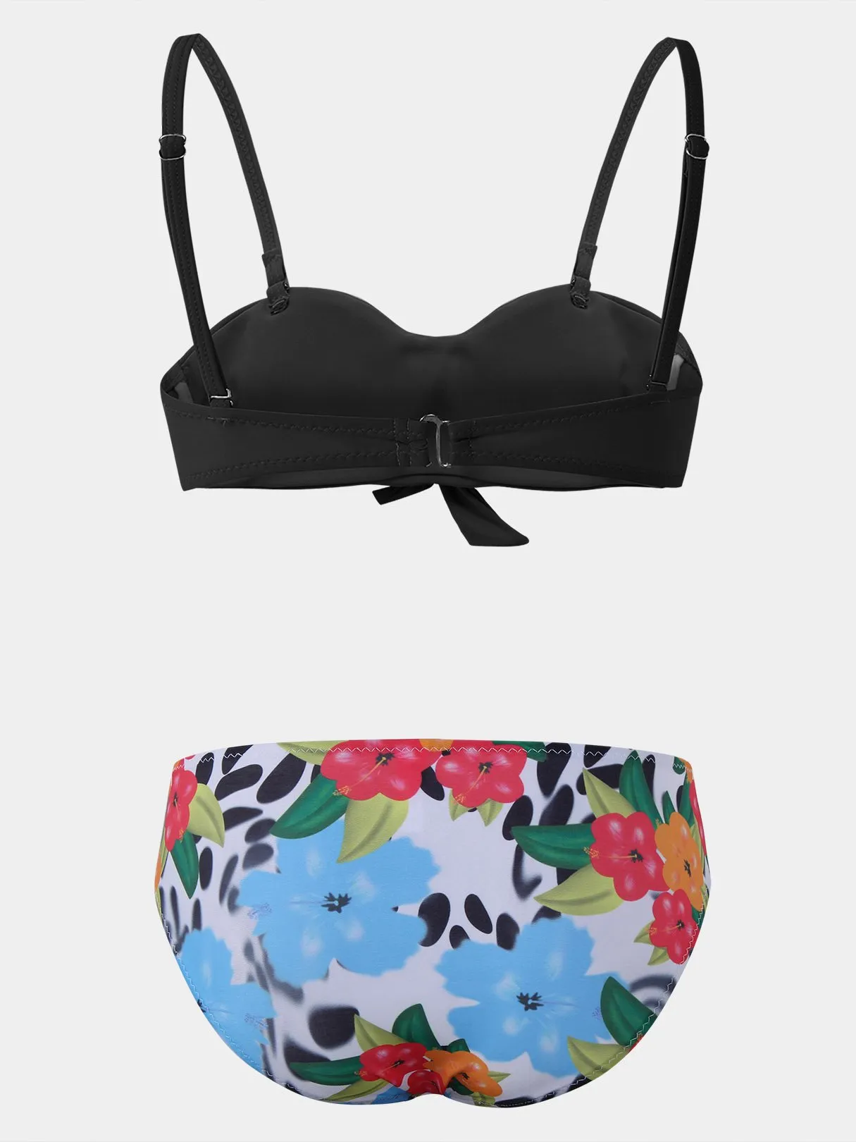 Wholesale Deep V-Neck Sleeveless Floral Print Bowknot Two Piece Bikinis