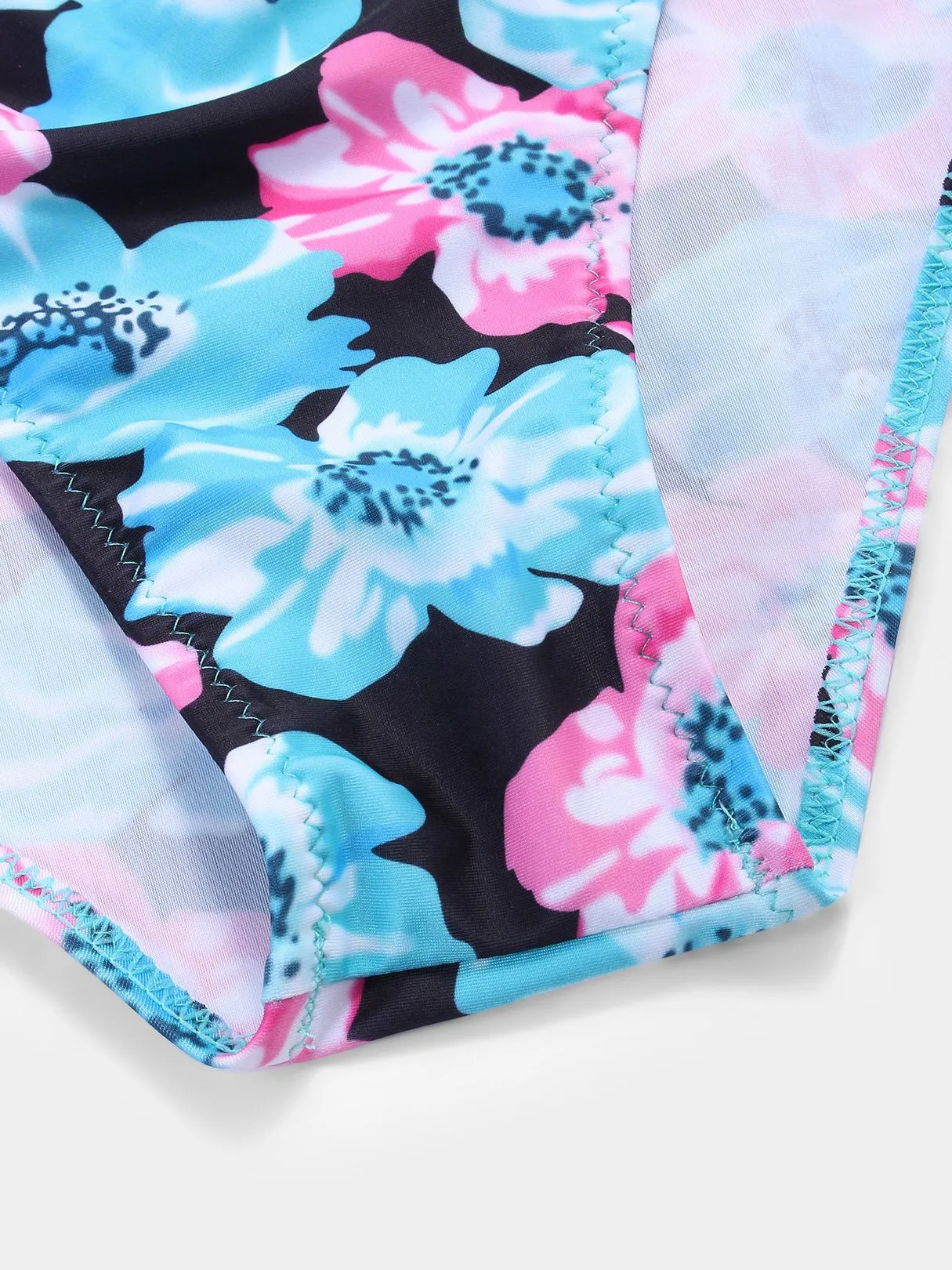 Wholesale Deep V-Neck Sleeveless Floral Print Bowknot Two Piece Bikinis