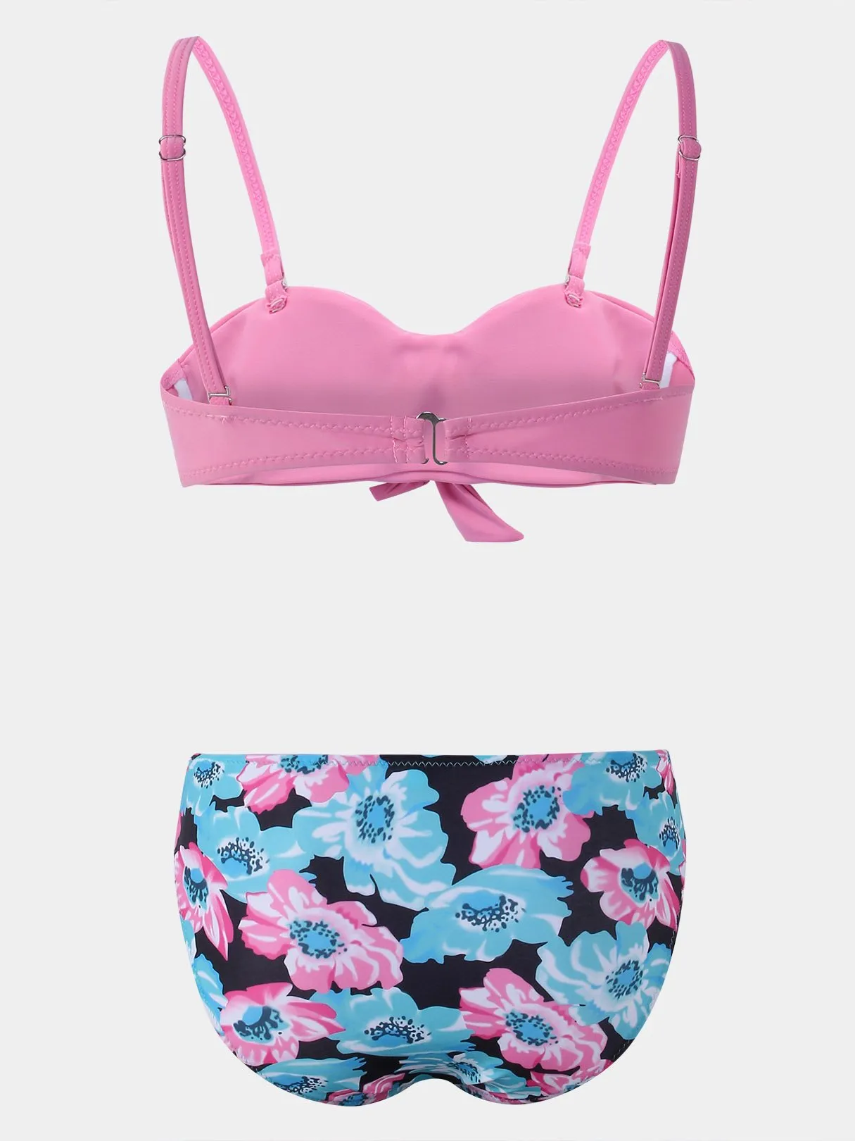 Wholesale Deep V-Neck Sleeveless Floral Print Bowknot Two Piece Bikinis