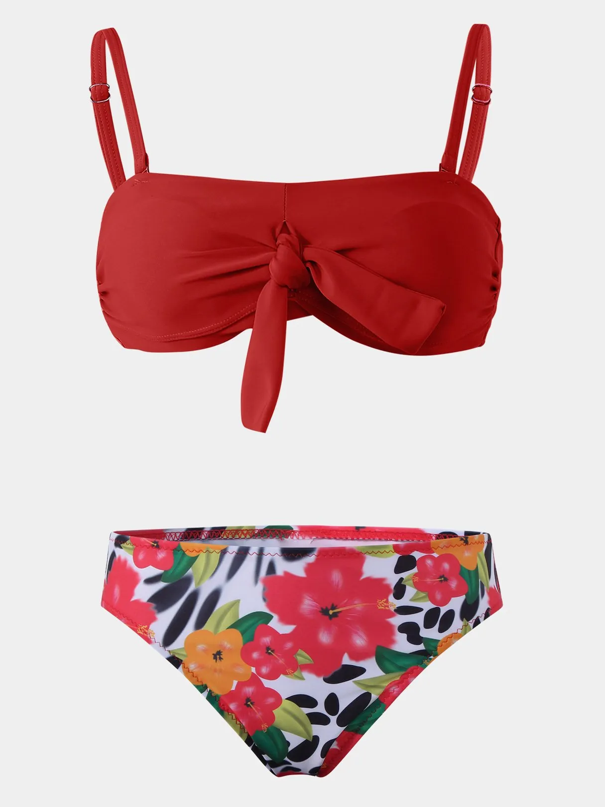 Wholesale Deep V-Neck Sleeveless Floral Print Bowknot Two Piece Bikinis
