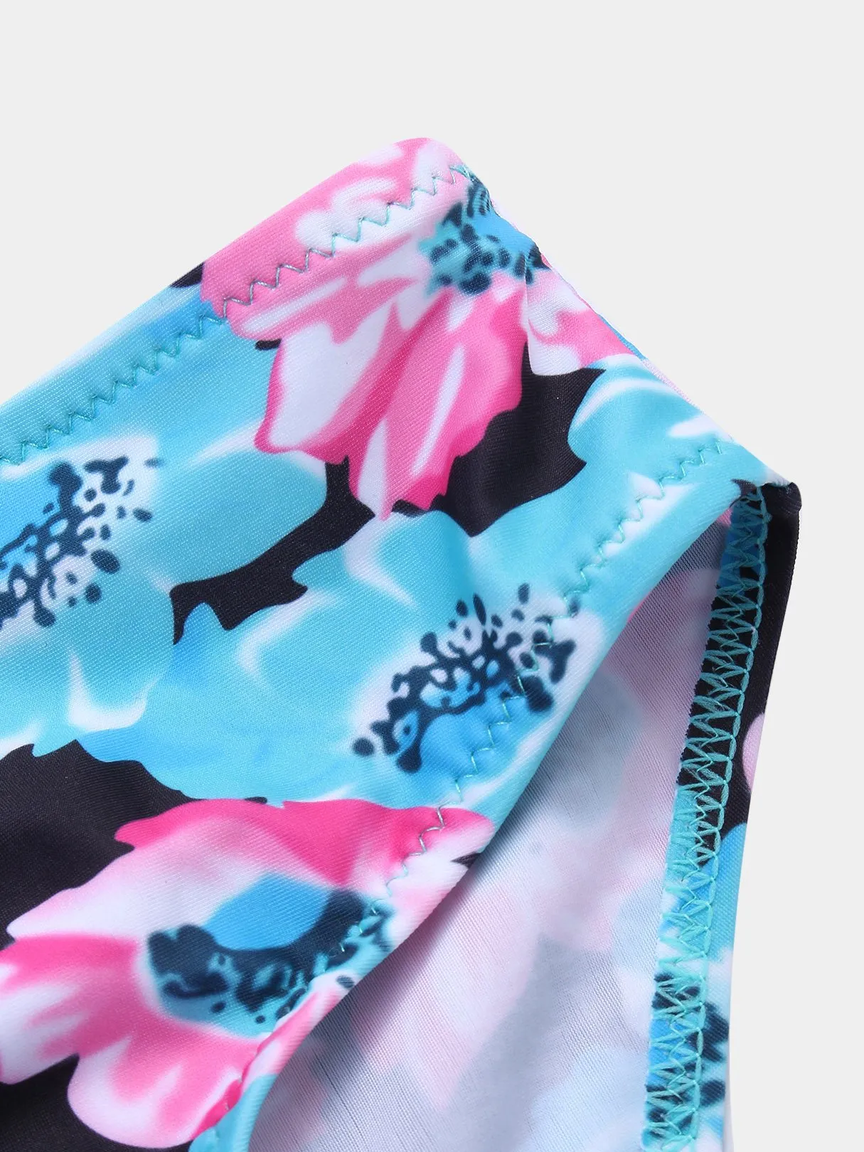 Wholesale Deep V-Neck Sleeveless Floral Print Bowknot Two Piece Bikinis