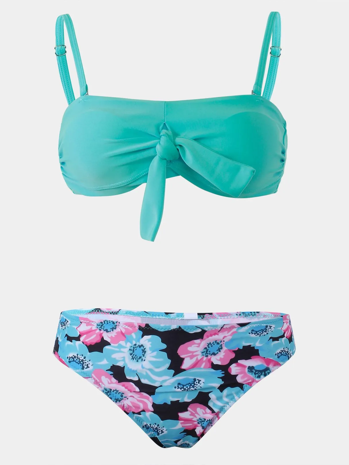 Wholesale Deep V-Neck Sleeveless Floral Print Bowknot Two Piece Bikinis