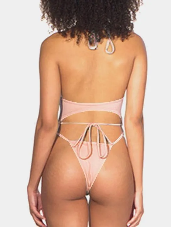 Wholesale Deep V Neck Sleeveless Lace-Up Wireless Bikinis