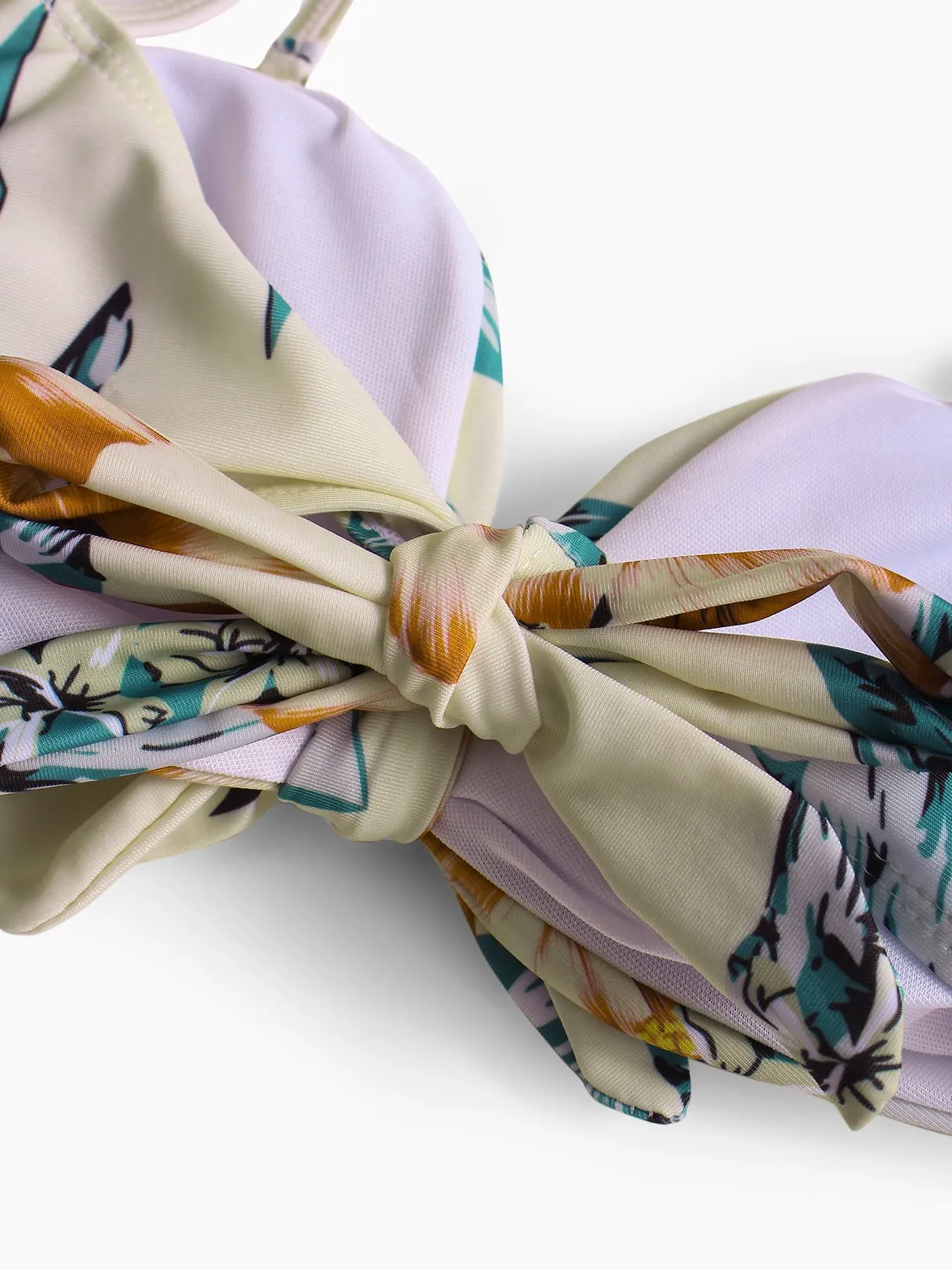 Wholesale Floral Print Tie-Up Sleeveless Beige Bikinis