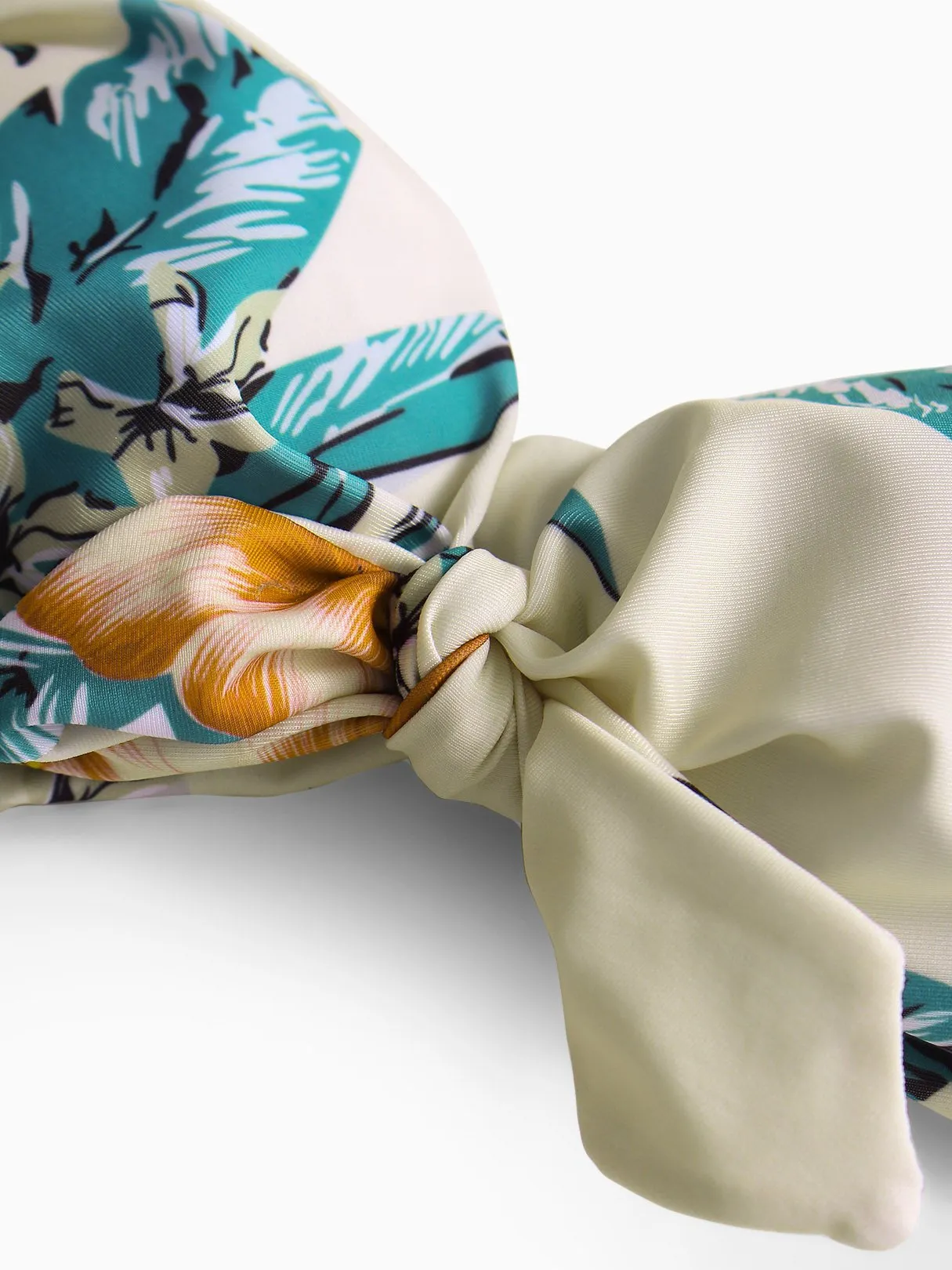 Wholesale Floral Print Tie-Up Sleeveless Beige Bikinis
