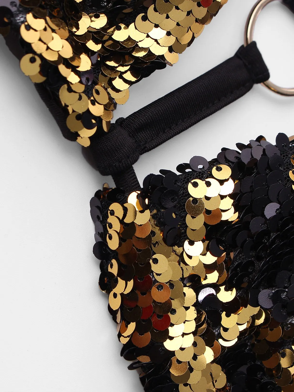 Wholesale Gold Halter Sleeveless Backless Sequins Embellished Two Piece Bikinis