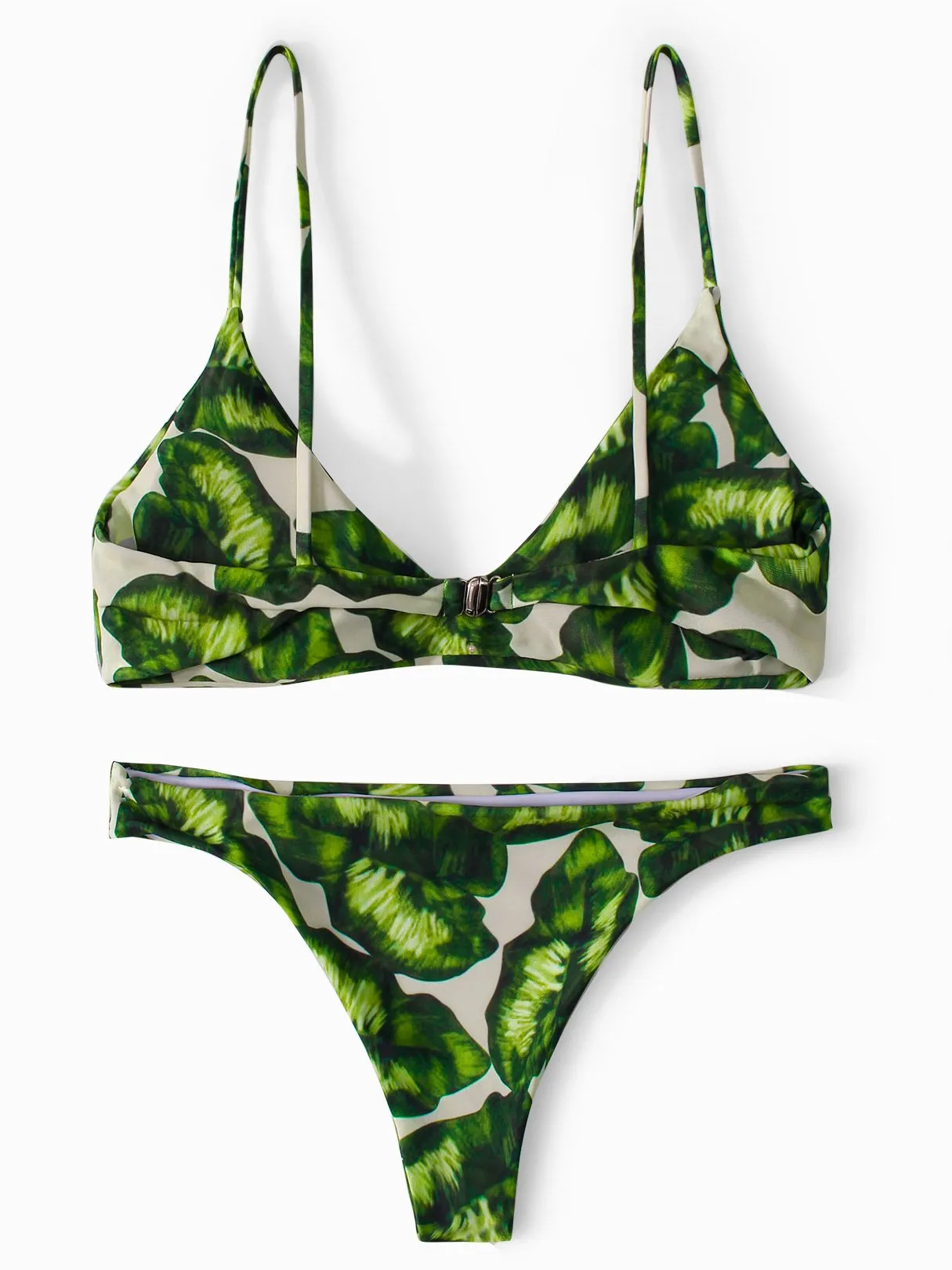 Wholesale Green Scoop Neck Sleeveless Printed Backless Spaghetti Strap Bikinis