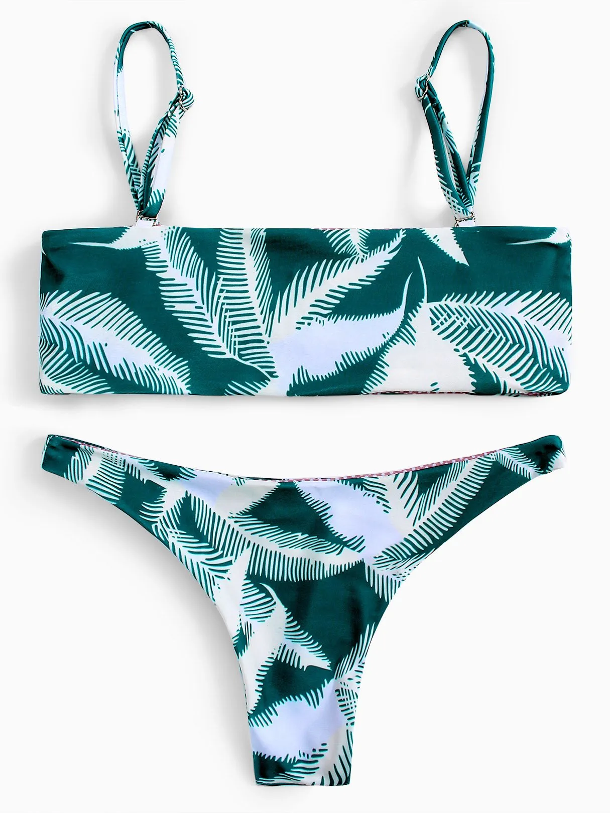 Wholesale Green Sleeveless Floral Print Two Piece Bikinis