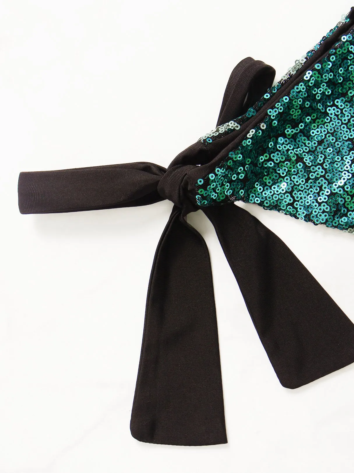 Wholesale Green Strapless Off The Shoulder Sleeveless Fantasy Colour Backless Sequins Embellished Tie-Up Bikinis