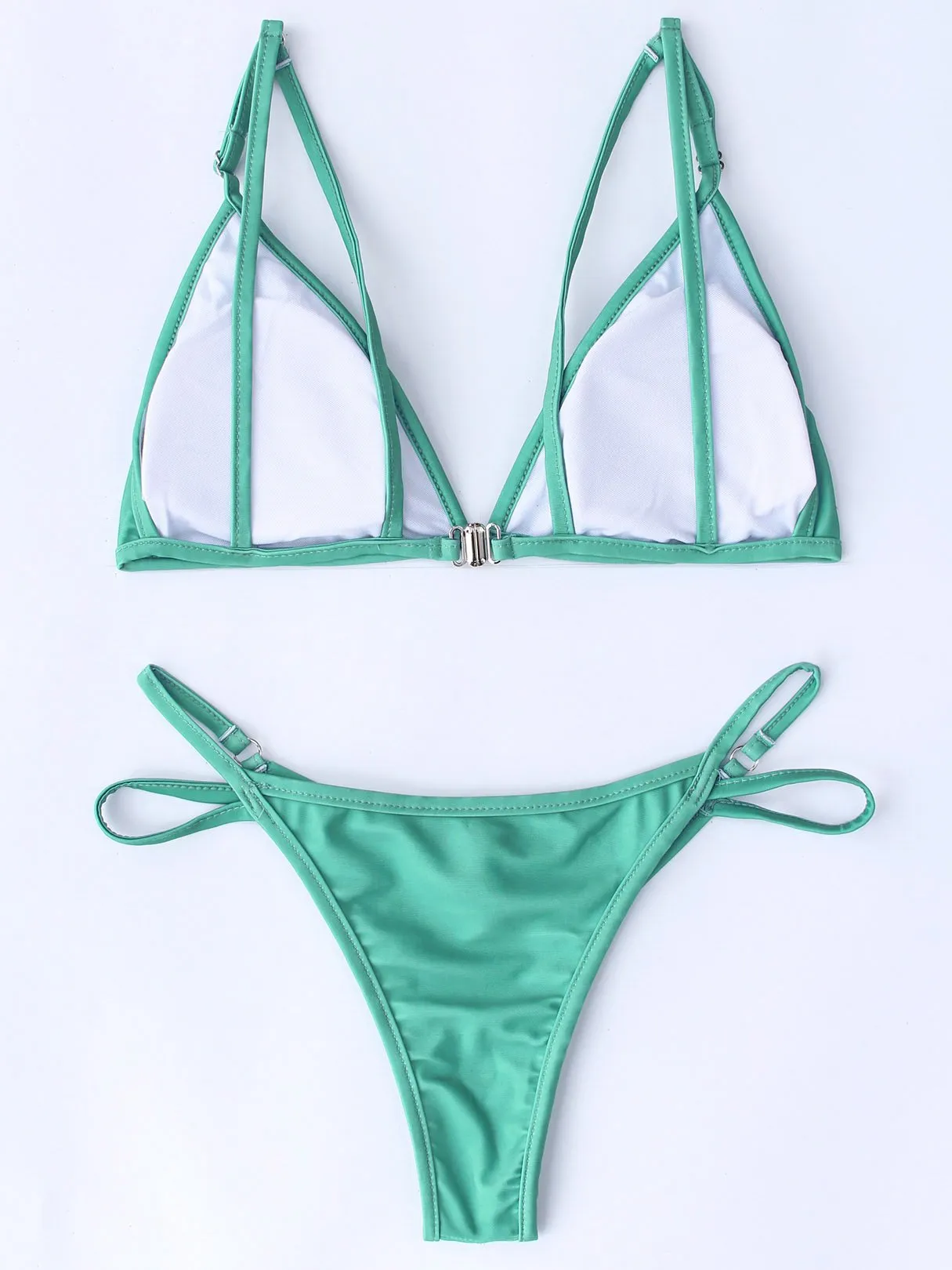 Wholesale Green V-Neck Sleeveless Plain Backless Cut Out Bikinis