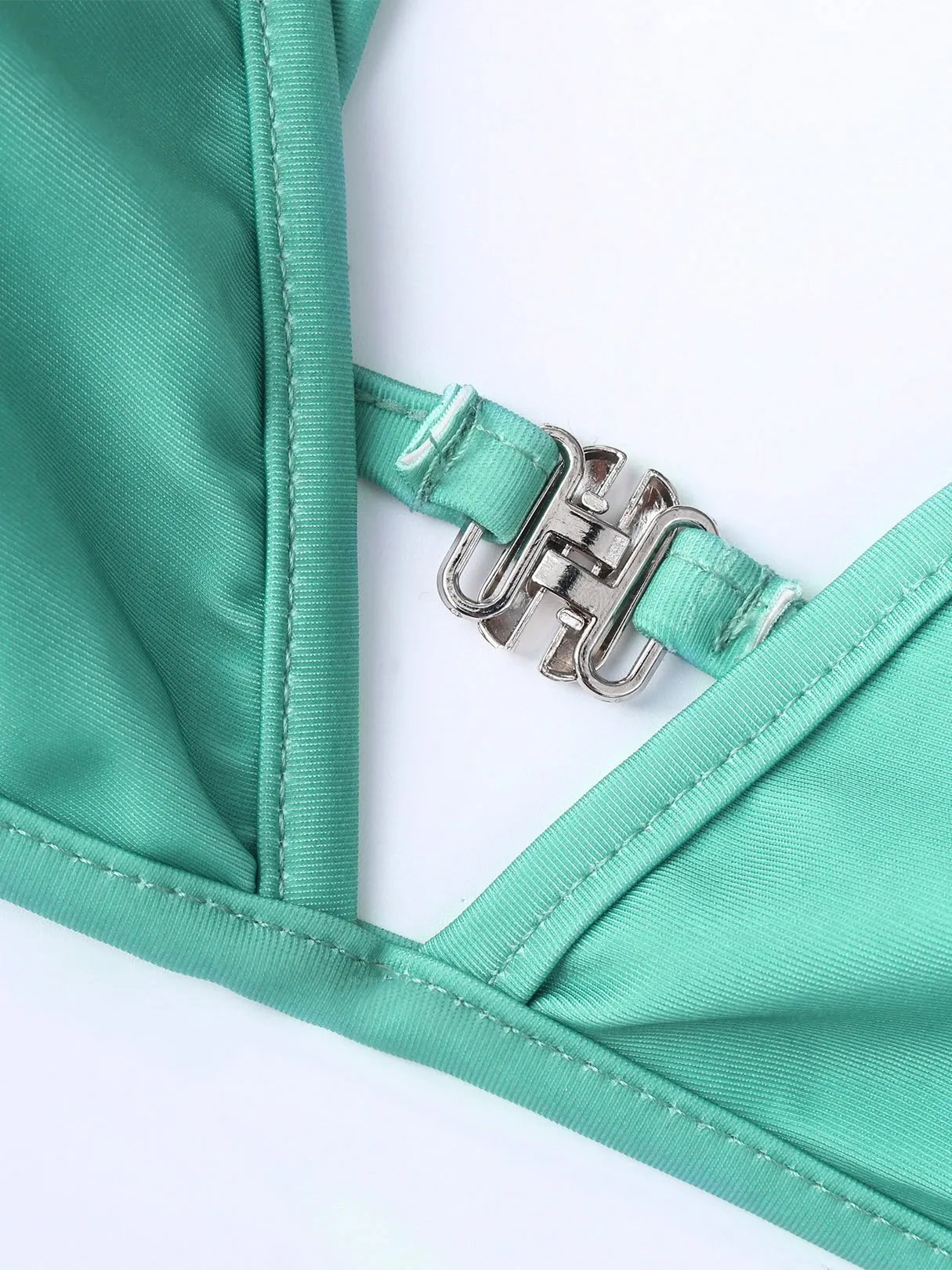 Wholesale Green V-Neck Sleeveless Plain Backless Cut Out Bikinis