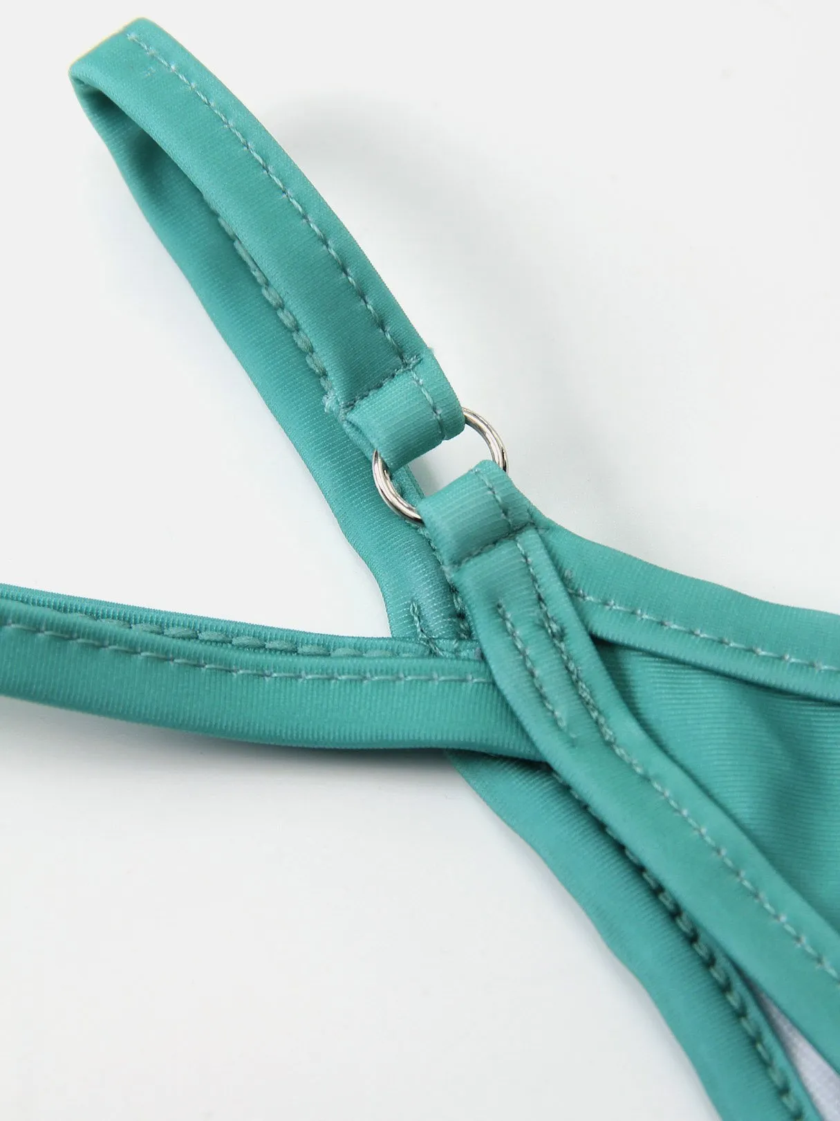 Wholesale Green V-Neck Sleeveless Plain Backless Cut Out Bikinis