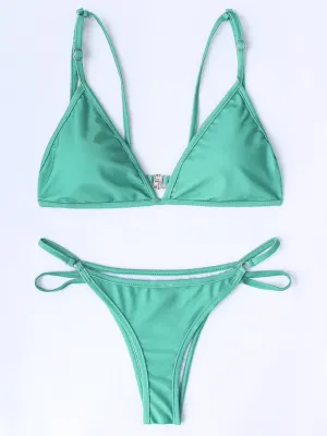 Wholesale Green V-Neck Sleeveless Plain Backless Cut Out Bikinis