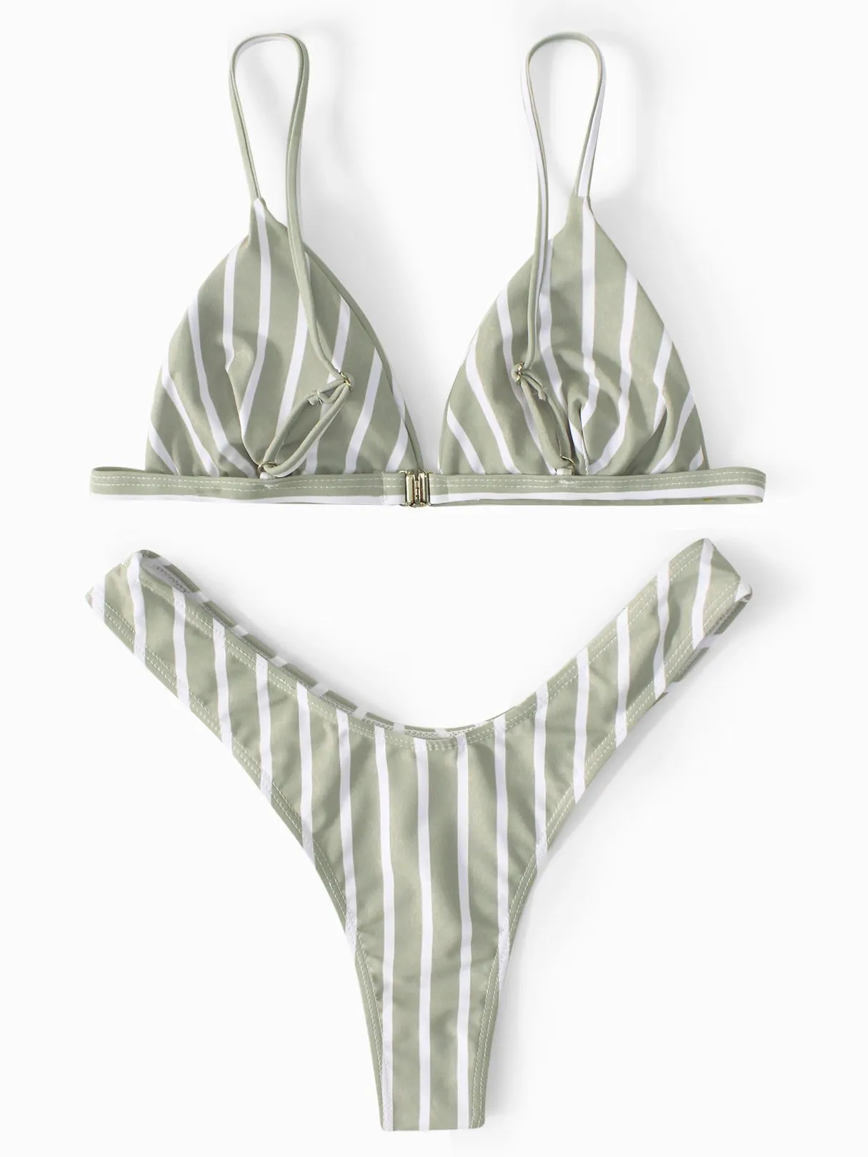 Wholesale Green V-Neck Sleeveless Stripe Backless Two Piece Bikinis