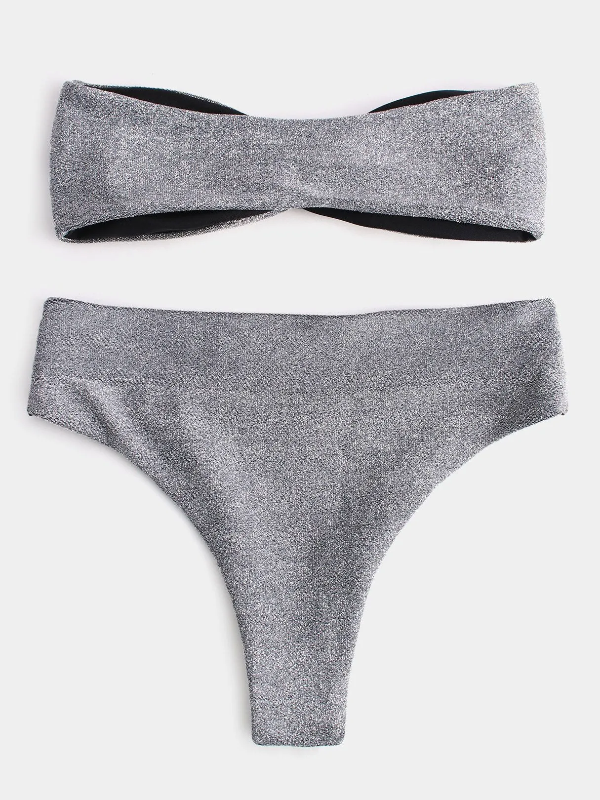 Wholesale Grey Bateau Sleeveless Plain Crossed Front Twist Two Piece Bikinis