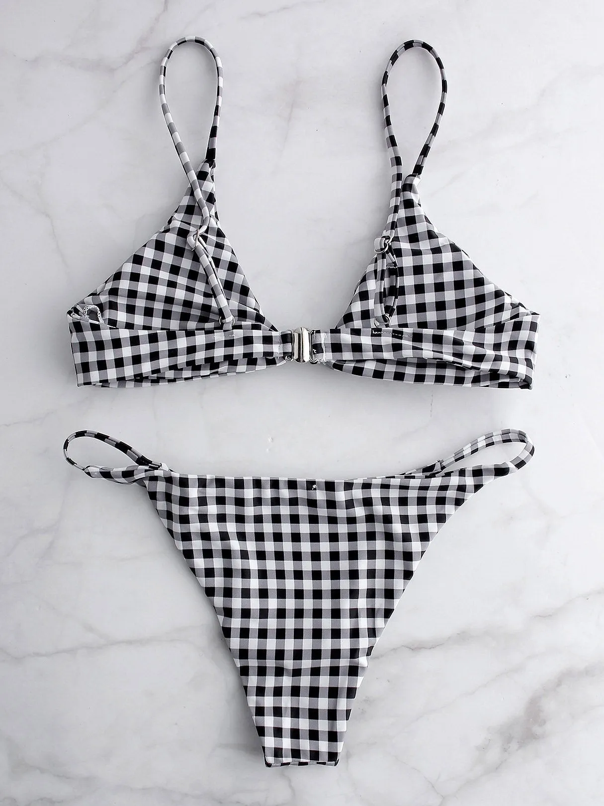 Wholesale Grid V-Neck Sleeveless Grid Two Piece Bikinis