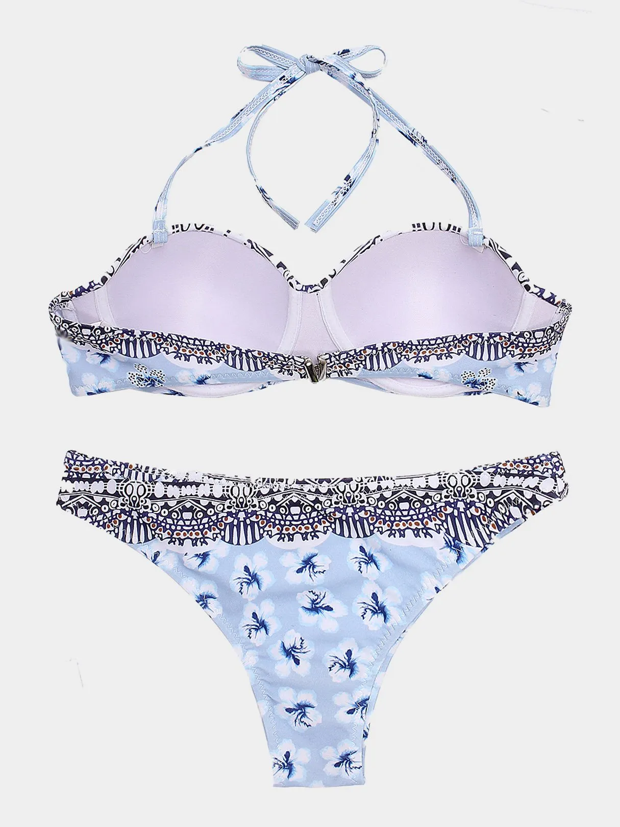Wholesale Halter Floral Print Backless Sleeveless Bikini Set