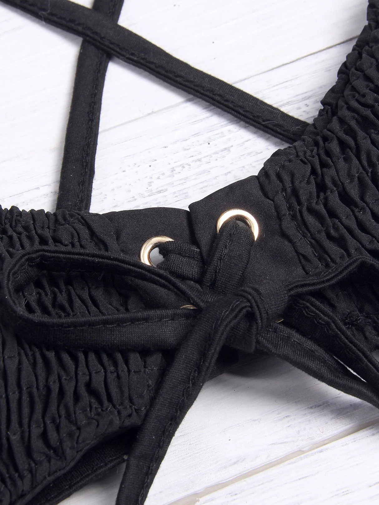 Wholesale Halter Lace-Up Two Piece Bikinis