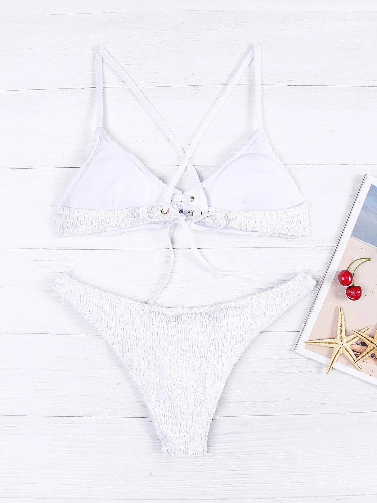 Wholesale Halter Lace-Up Two Piece Bikinis