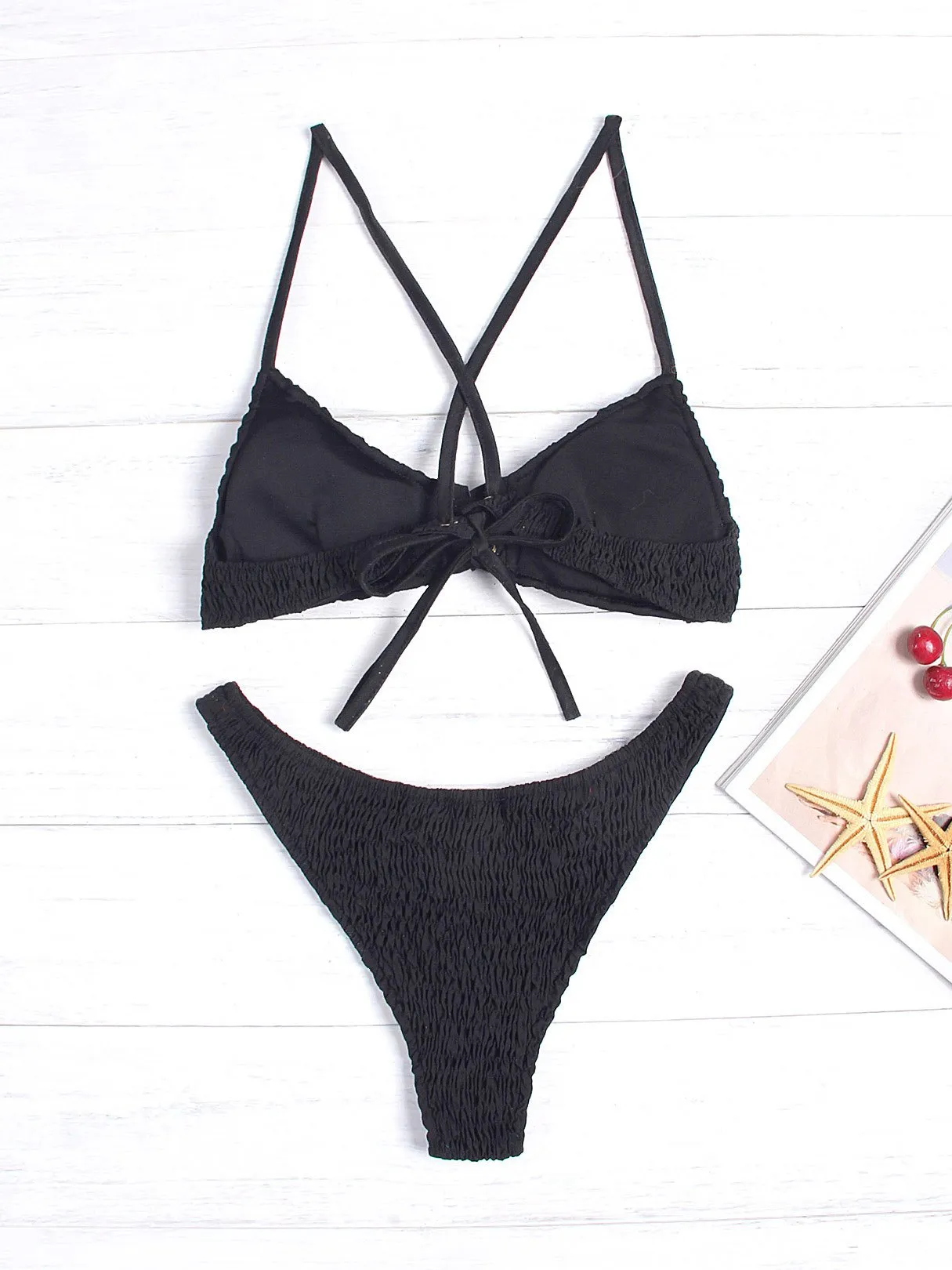 Wholesale Halter Lace-Up Two Piece Bikinis