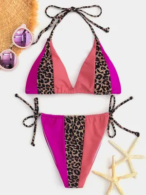 Wholesale Halter Leopard Tie-Up Two Piece Bikini