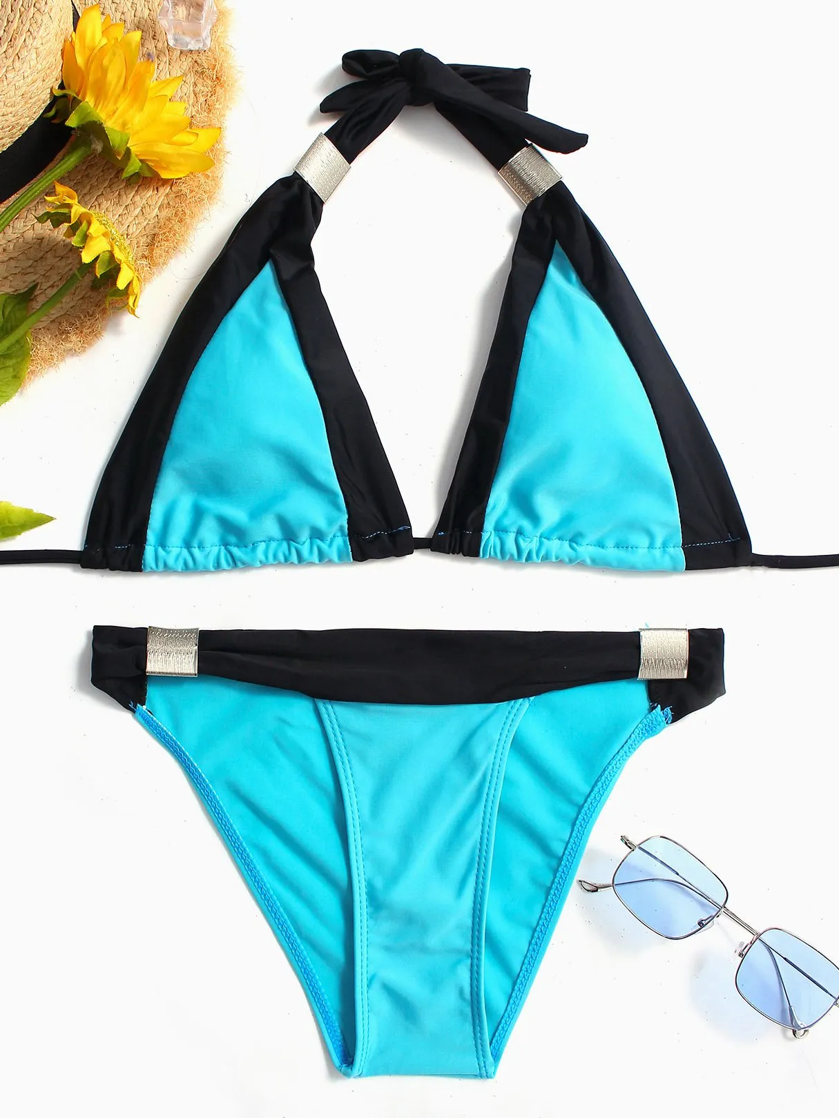 Wholesale Halter Plain Backless Two Piece Bikinis