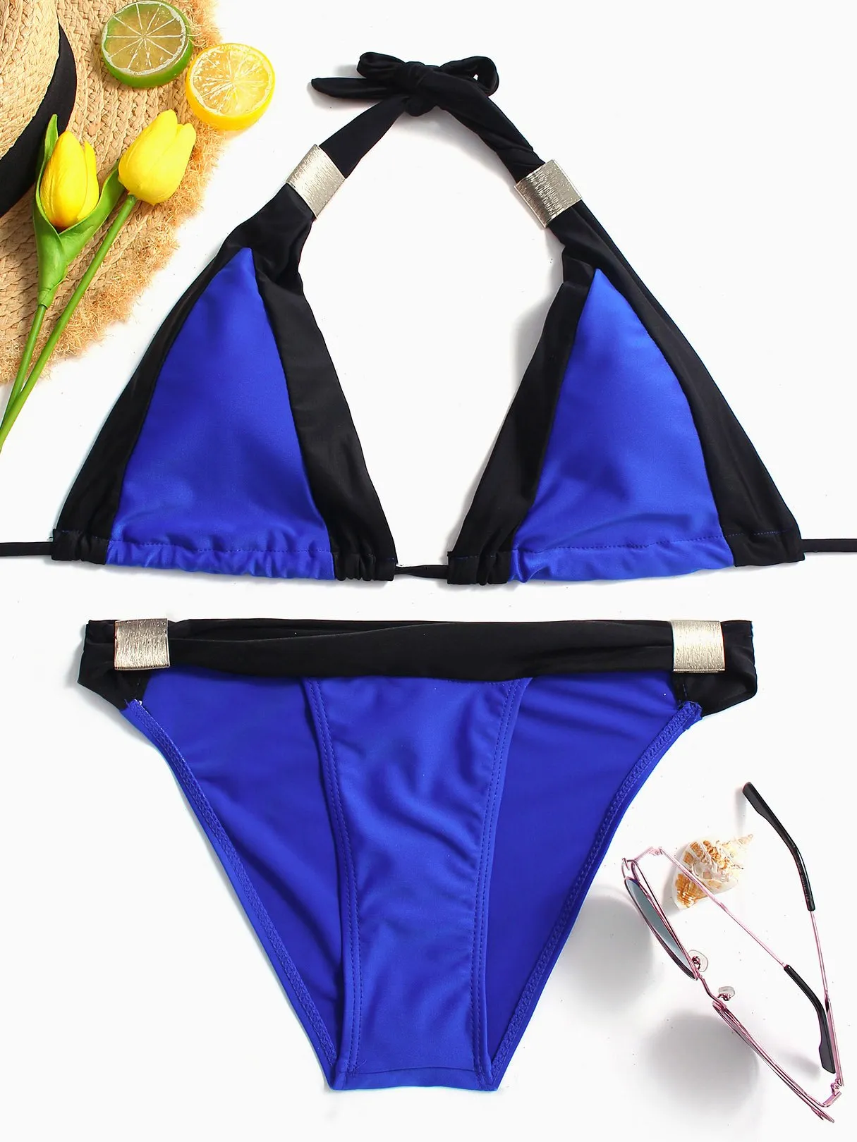 Wholesale Halter Plain Backless Two Piece Bikinis