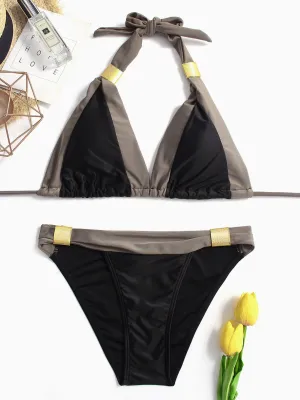 Wholesale Halter Plain Backless Two Piece Bikinis
