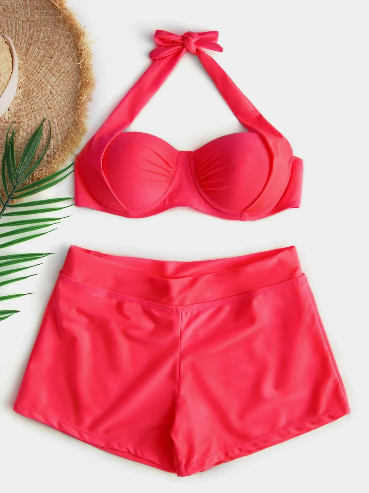 Wholesale Halter Sleeveless Backless Self-Tie Two Piece Bikinis