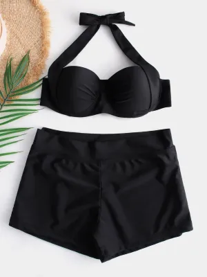 Wholesale Halter Sleeveless Backless Self-Tie Two Piece Bikinis