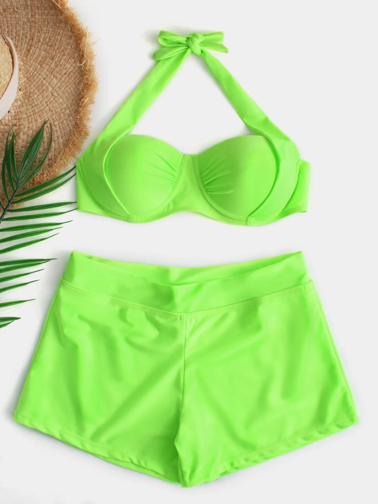 Wholesale Halter Sleeveless Backless Self-Tie Two Piece Bikinis