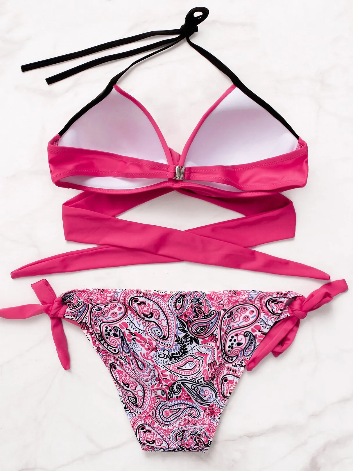 Wholesale Halter Sleeveless Crossed Front Lace-Up Tie-Up Bikinis