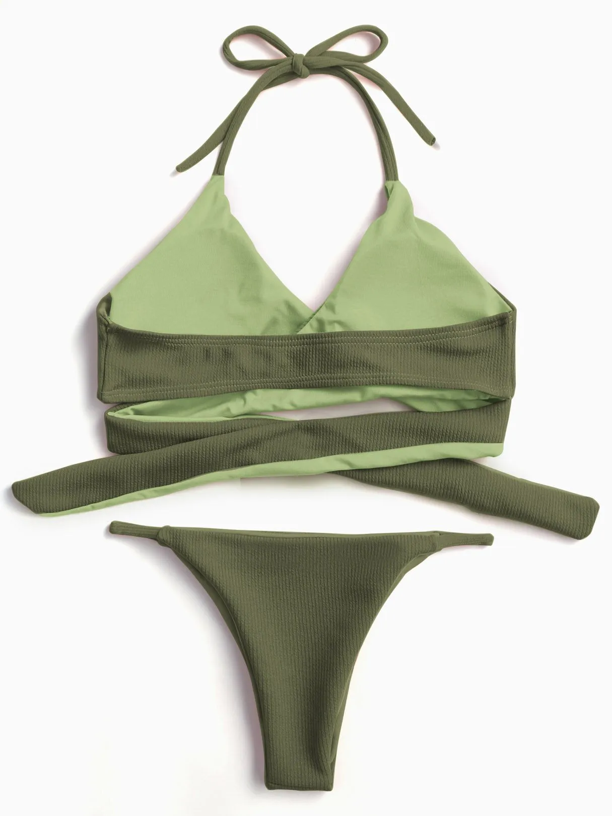 Wholesale Halter Sleeveless Crossed Front Two Piece Bikinis